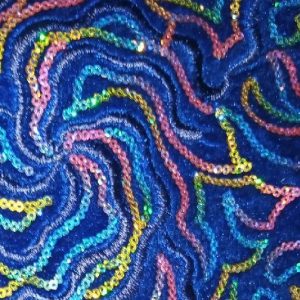 Blue Velvet Fabric With Multi Colour Sequins