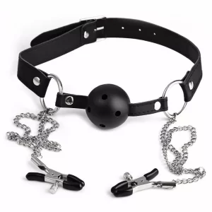 Ball Gag Chain Nipple Clamp